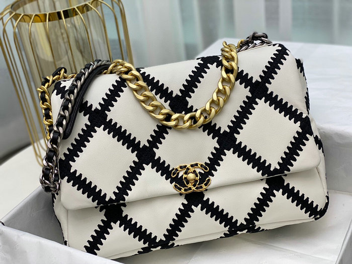 Chanel Calfskin 19 Maxi Flap Bag White and Black AS1162