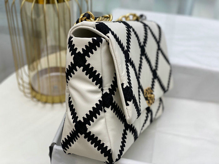 Chanel Calfskin 19 Maxi Flap Bag White and Black AS1162