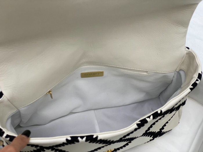 Chanel Calfskin 19 Maxi Flap Bag White and Black AS1162