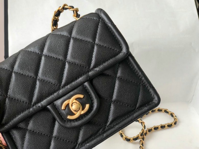 Chanel Grained Calfskin Flap Bag Black AS2356