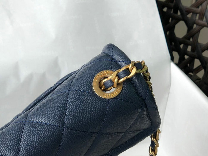 Chanel Grained Calfskin Flap Bag Blue AS2356