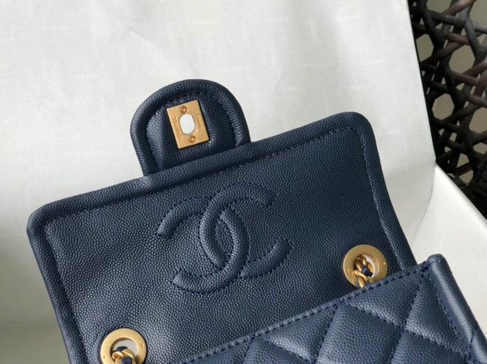 Chanel Grained Calfskin Flap Bag Blue AS2356