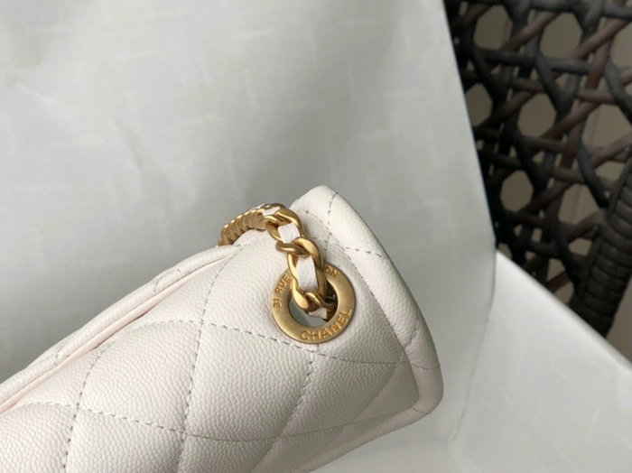 Chanel Grained Calfskin Flap Bag White AS2356
