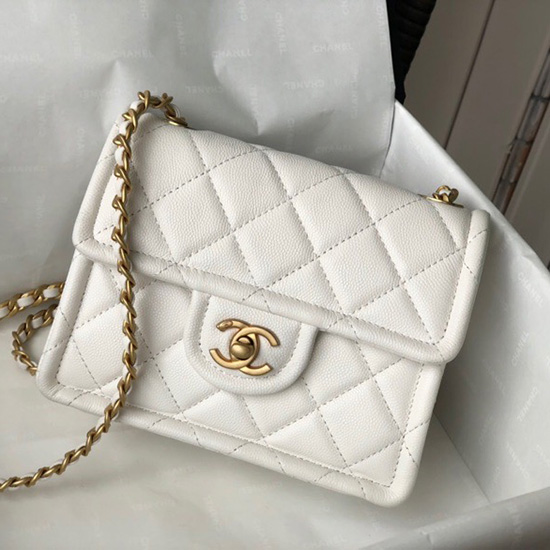 Chanel Grained Calfskin Flap Bag White AS2356