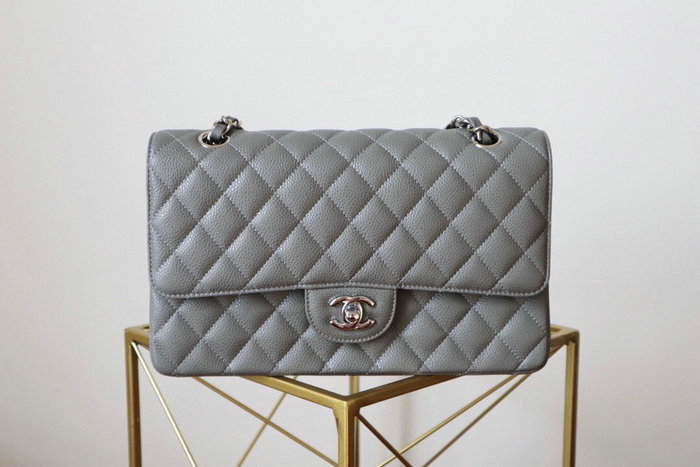 Classic Chanel Caviar Leather Flap Shoulder Bag Grey A1112