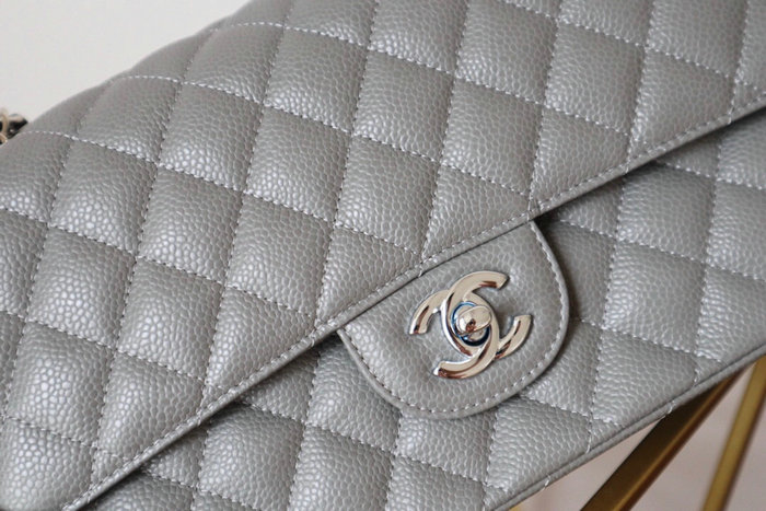 Classic Chanel Caviar Leather Flap Shoulder Bag Grey A1112