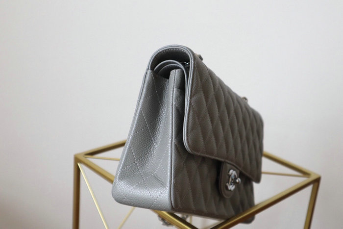 Classic Chanel Caviar Leather Flap Shoulder Bag Grey A1112