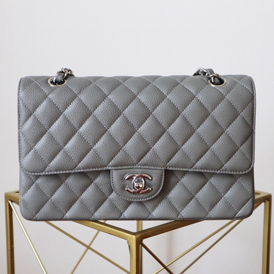 Classic Chanel Caviar Leather Flap Shoulder Bag Grey A1112
