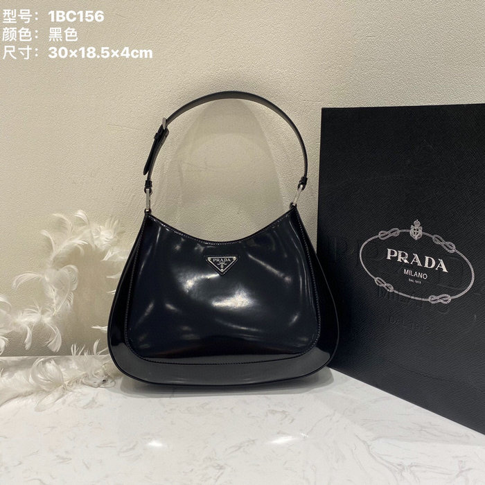 Prada Cleo Brushed Leather Shoulder Bag Black 1BC156