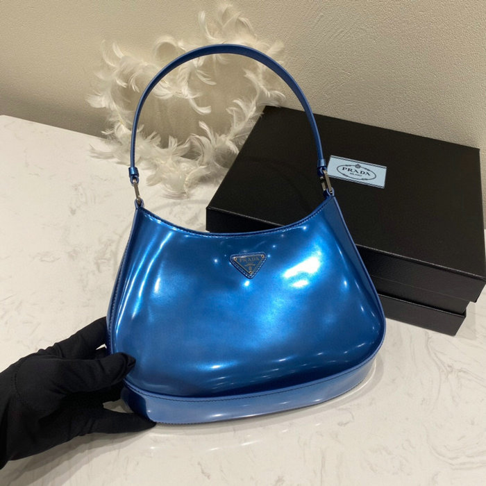 Prada Cleo Brushed Leather Shoulder Bag Blue 1BC499