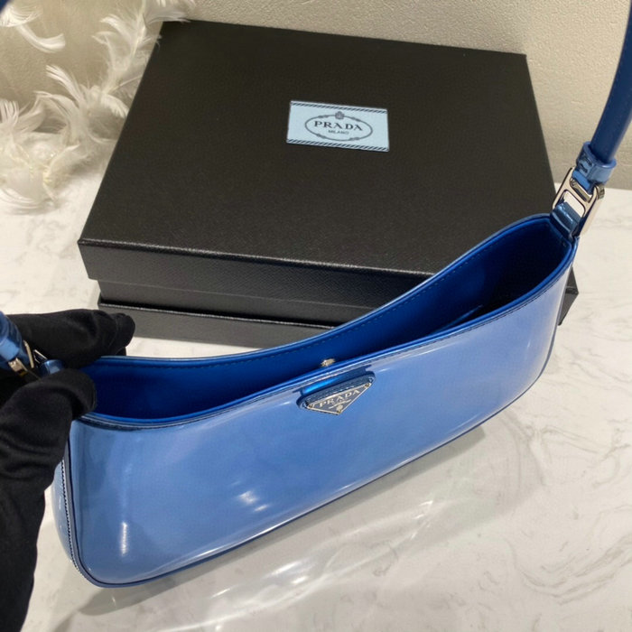 Prada Cleo Brushed Leather Shoulder Bag Blue 1BC499