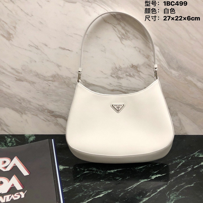 Prada Cleo Brushed Leather Shoulder Bag White 1BC499