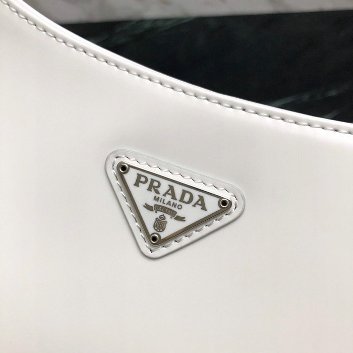 Prada Cleo Brushed Leather Shoulder Bag White 1BC499