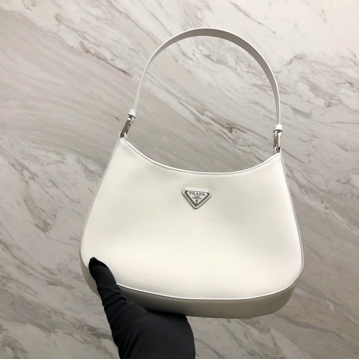 Prada Cleo Brushed Leather Shoulder Bag White 1BC499