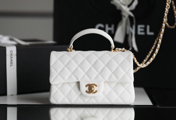 Chanel mini flap bag with top handle White AS2431