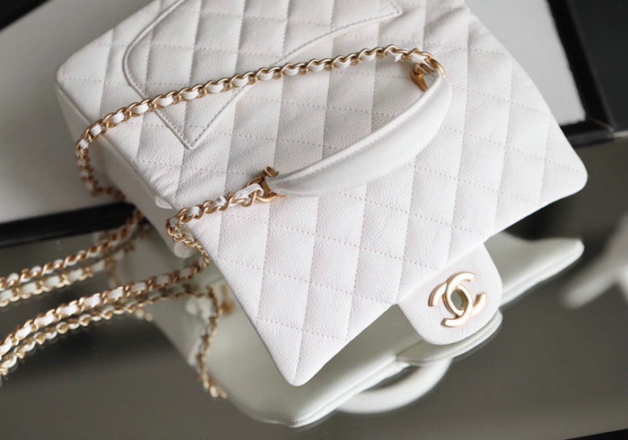 Chanel mini flap bag with top handle White AS2431