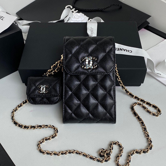 Chanel phone & airpods case with chain black AP2033