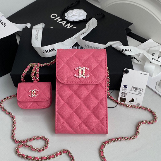 Chanel phone & airpods case with chain pink AP2033