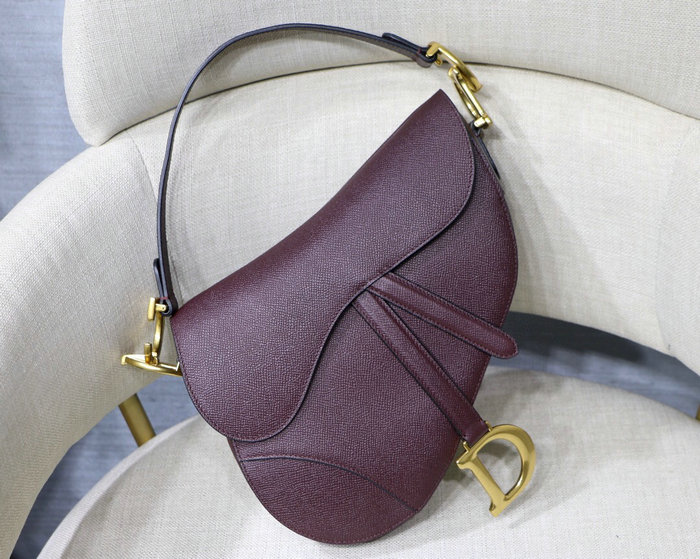 Dior Grained Calfskin Saddle Bag Burgundy M9001