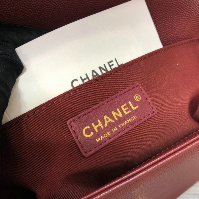 Medium Chanel Chevron Grain Calfskin Boy Bag Burgundy A67086