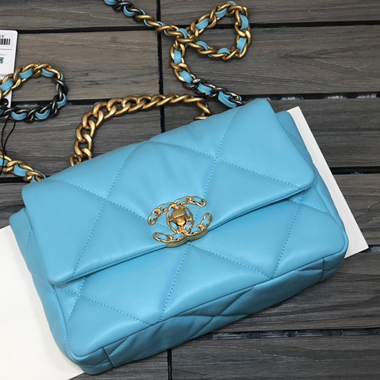 Chanel 19 Lambskin Flap Bag Light Blue AS1160