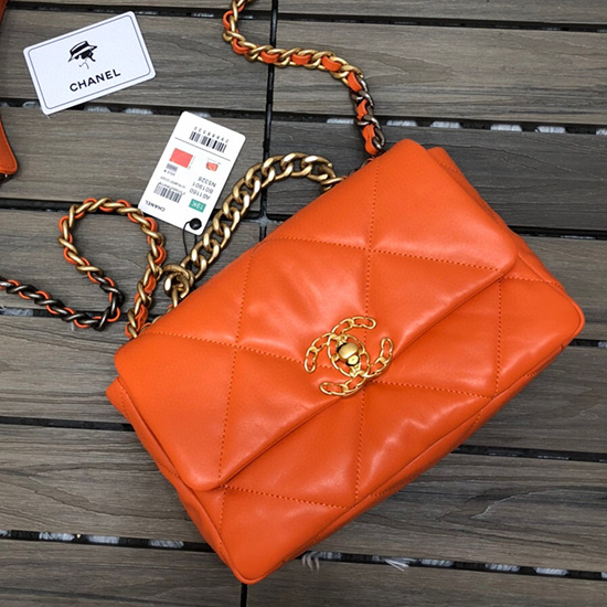 Chanel 19 Lambskin Flap Bag Orange AS1160