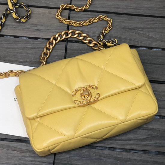 Chanel 19 Lambskin Flap Bag Yellow AS1160