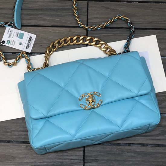 Chanel 19 Lambskin Large Flap Bag Light Blue AS1161