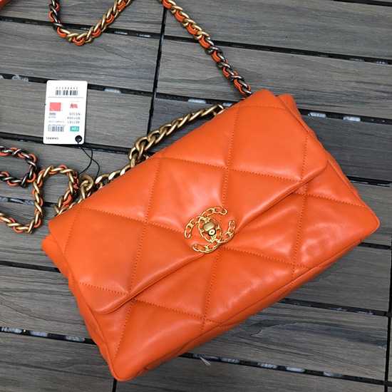 Chanel 19 Lambskin Large Flap Bag Orange AS1161