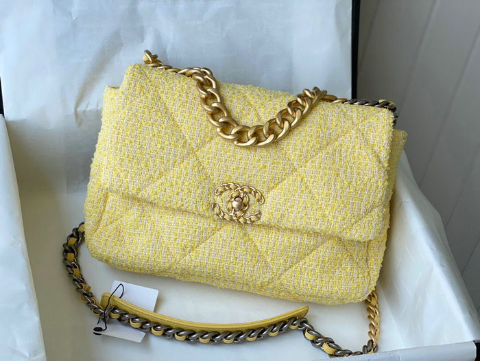 Chanel 19 Tweed Large Flap Bag Yellow AS1161