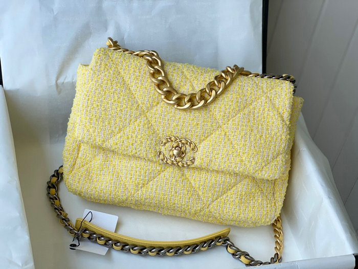 Chanel 19 Tweed Large Flap Bag Yellow AS1161