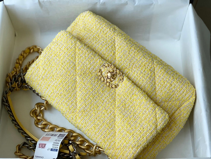 Chanel 19 Tweed Large Flap Bag Yellow AS1161