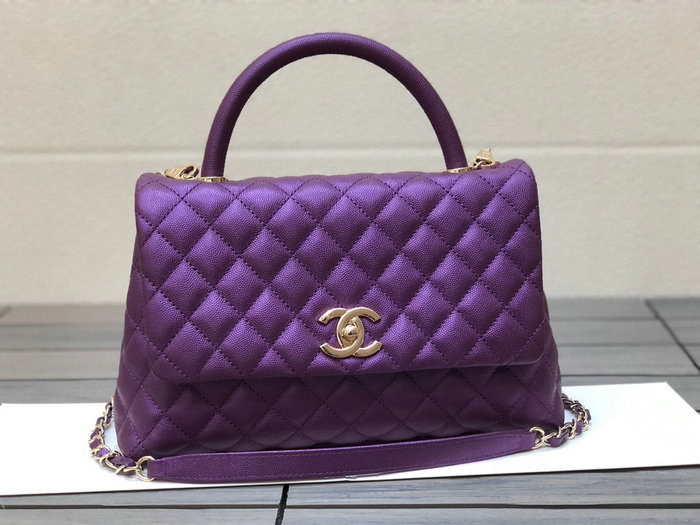 Chanel Flap Bag with Top Handle Purple A92991