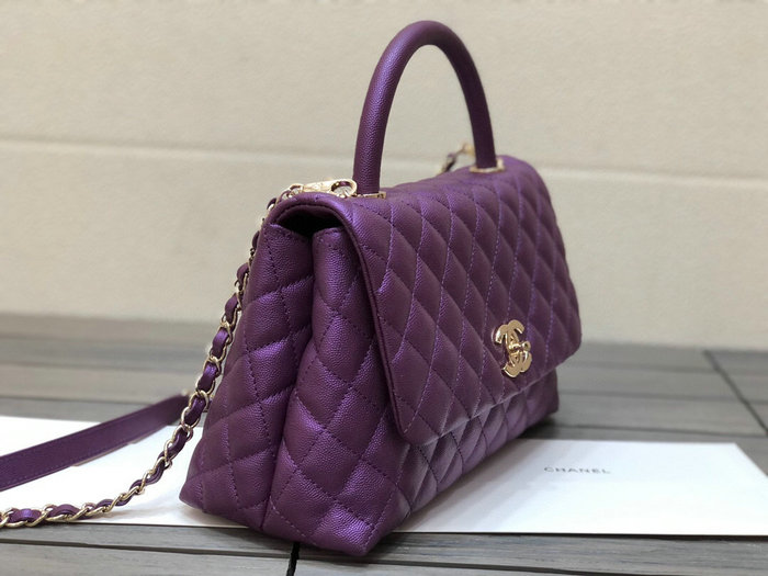 Chanel Flap Bag with Top Handle Purple A92991