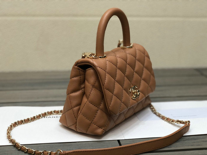 Chanel Mini Flap Bag with Top Handle Camel AS2215