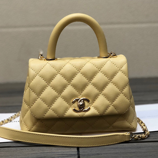 Chanel Mini Flap Bag with Top Handle Yellow AS2215