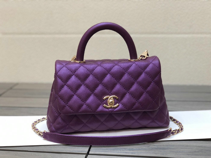 Chanel Small Flap Bag with Top Handle Purple A92990