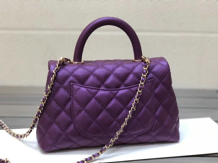 Chanel Small Flap Bag with Top Handle Purple A92990