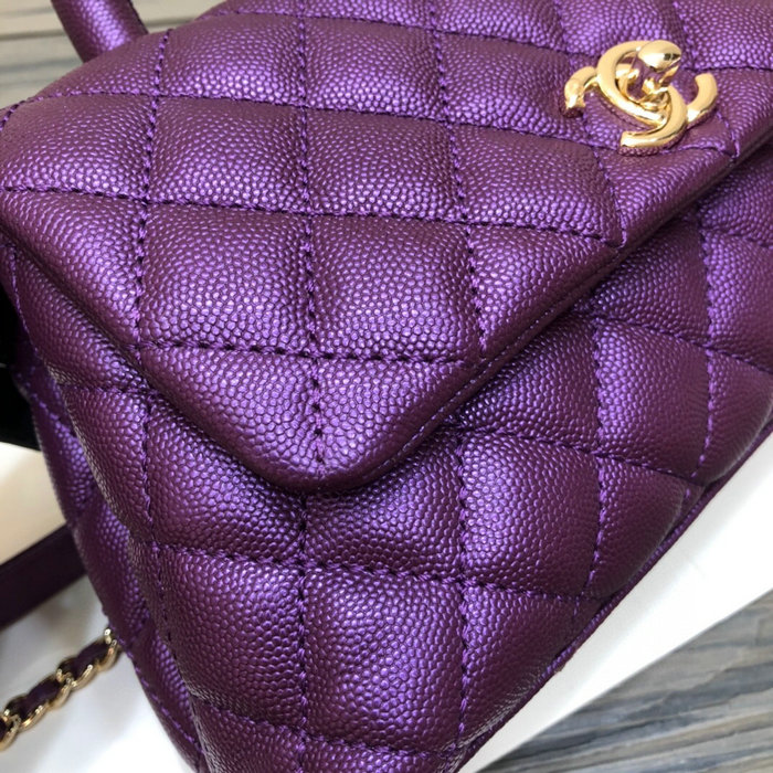 Chanel Small Flap Bag with Top Handle Purple A92990