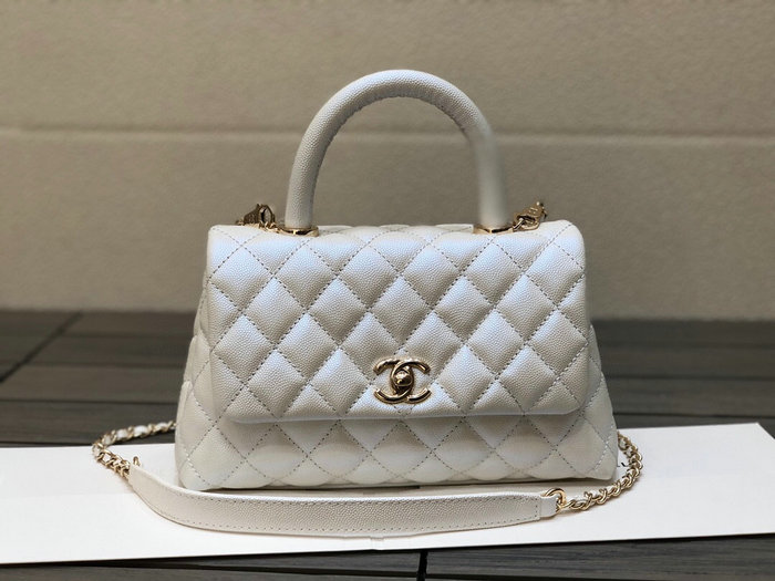 Chanel Small Flap Bag with Top Handle Silver A92990