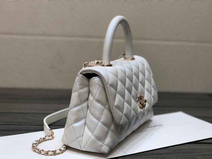 Chanel Small Flap Bag with Top Handle Silver A92990