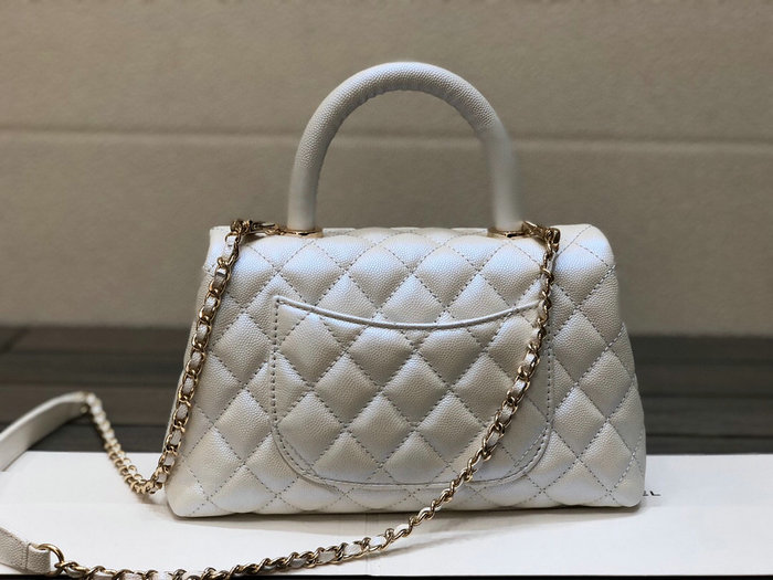Chanel Small Flap Bag with Top Handle Silver A92990