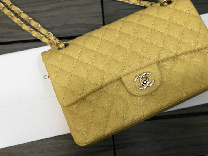 Classic Chanel Grain Calfskin Medium Flap Bag Yellow CF1112