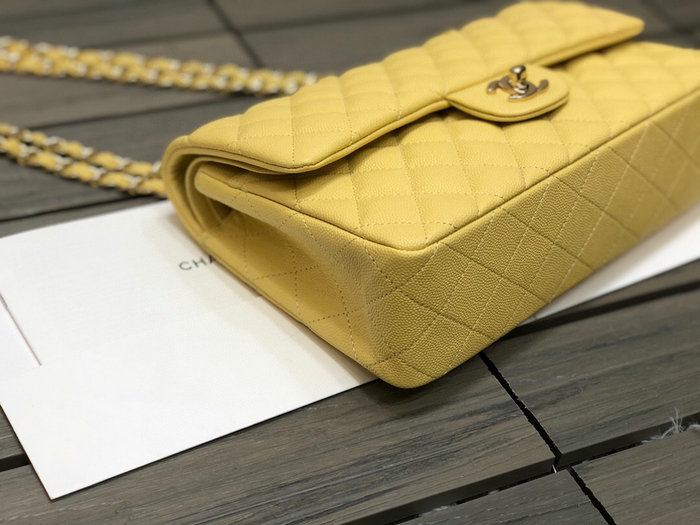 Classic Chanel Grain Calfskin Medium Flap Bag Yellow CF1112