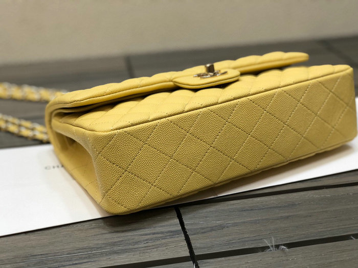 Classic Chanel Grain Calfskin Medium Flap Bag Yellow CF1112