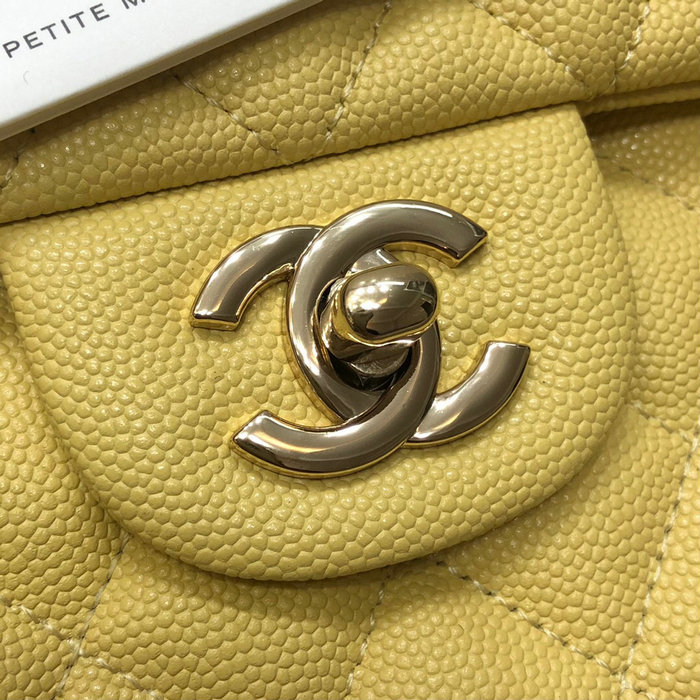 Classic Chanel Grain Calfskin Medium Flap Bag Yellow CF1112