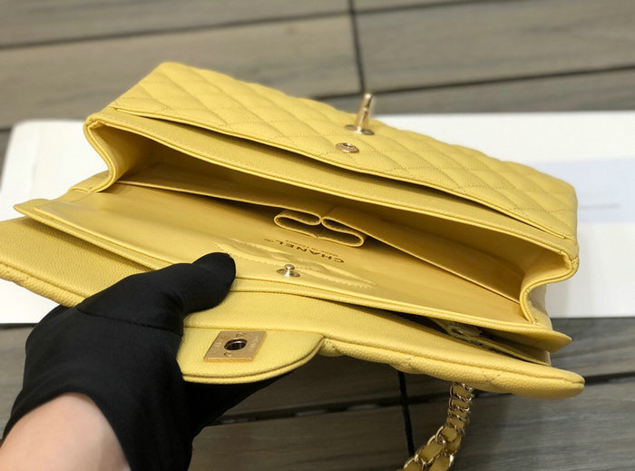 Classic Chanel Grain Calfskin Medium Flap Bag Yellow CF1112
