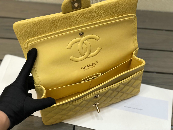 Classic Chanel Grain Calfskin Medium Flap Bag Yellow CF1112