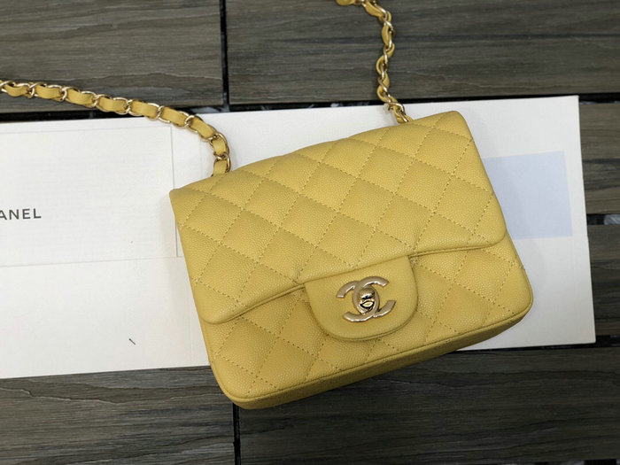 Classic Chanel Grain Calfskin Mini Flap Bag Yellow CF1115