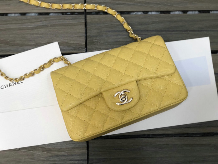 Classic Chanel Grain Calfskin Small Flap Bag Yellow CF1116